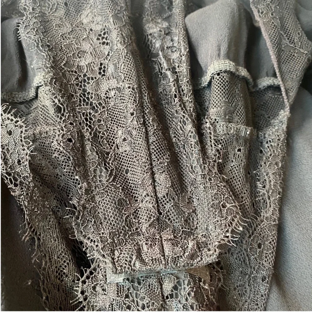 Free People Intimately Bodysuit Womens M Black Lace Trim Long Sleeve Boho